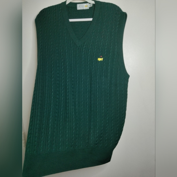 Augusta National Golf Shop (Size XL) Green 100% Spun Silk Masters V-Neck Sweater - Picture 5 of 10